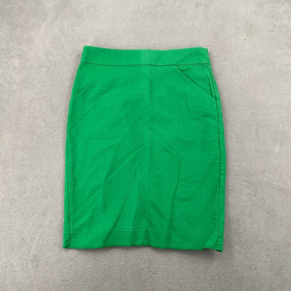 J.Crew Green Cotton Pencil Skirt Size 2 Kelly Green 37415 Pockets High Waist